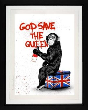 God save the queen by Mr Brainwash in a black frame