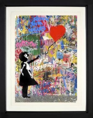 Reach for Love by Mr Brainwash in a black frame