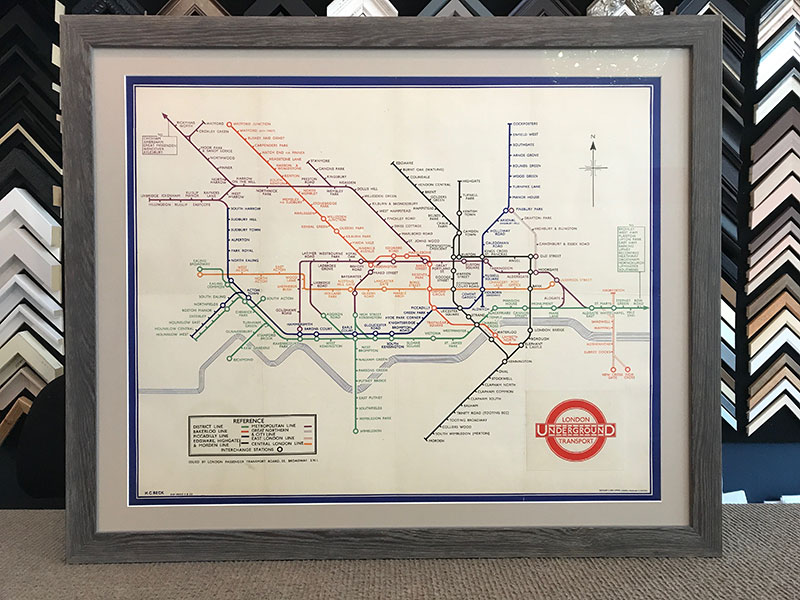 Framed map of the old London underground