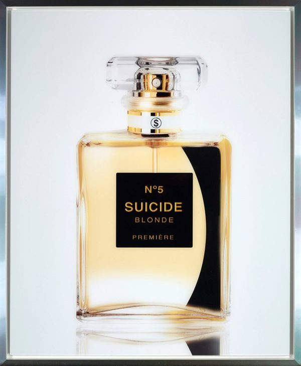 Suicide Blonde by Axel Crieger. A gold and black Chanel No5 Bottle in a silver frame