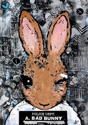 artwork by Harry Bunce or a rabbit mugshot