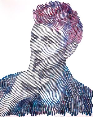 Secret Bowie by Virginie Schoroeder. Painting of Bowie using lines to create the image