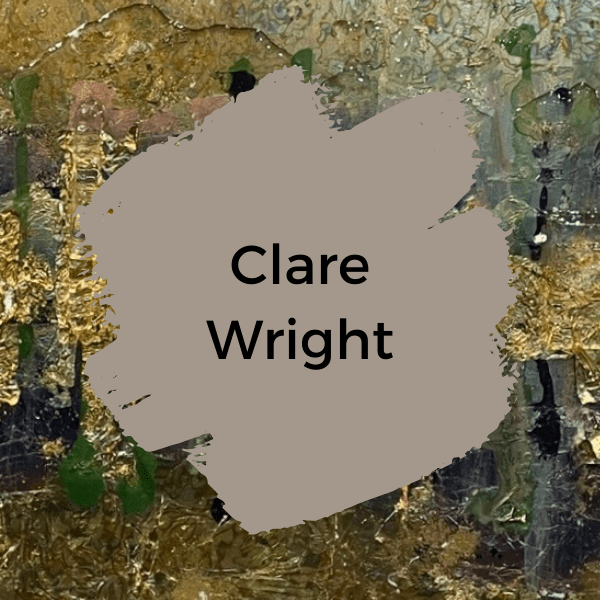 Background of Clare wrights latest piece with paint brush stroke across the top