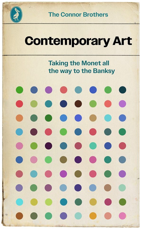 Contemporary Art by the Connor Brothers. Styled on a penguin book cover, white background rows of multi coloured dots