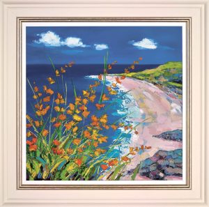 Summer Flowers by the Beach by Judith Bridgland in a cream frame