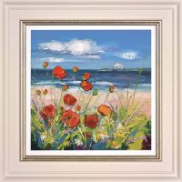 Poppies amongst sea grasses by Judith Bridgland in a cream frame