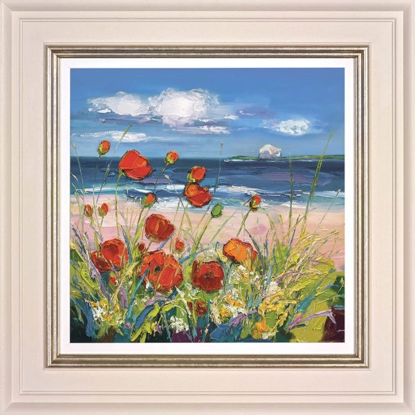 Poppies amongst sea grasses by Judith Bridgland in a cream frame