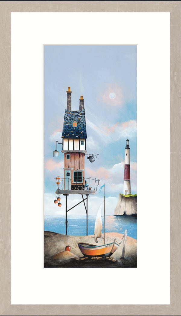 Whimisical seascape with house on stilts