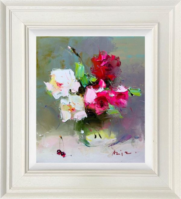 Aziz, With Love flowers on off-white wood frame