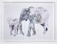 Dave White elephant and calf with pale background silkscreen limited edition