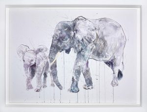 Dave White elephant and calf with pale background silkscreen limited edition