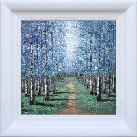 Cerulean Dreams by Inam, limited edition treescape framed in white wood