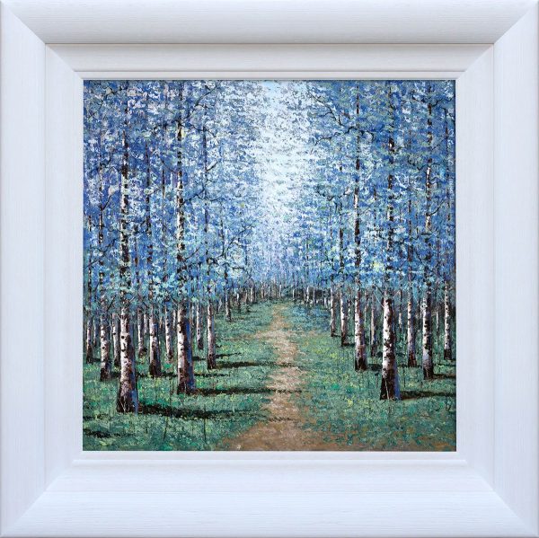 Cerulean Dreams by Inam, limited edition treescape framed in white wood