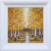Echoes of Gold by Inam, limited edition treescape framed in white wood