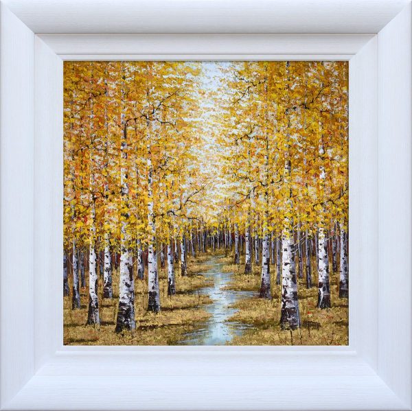 Echoes of Gold by Inam, limited edition treescape framed in white wood