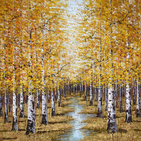Echoes of Gold by Inam, limited edition treescape framed in white wood
