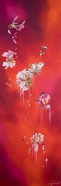 Kay Davenport Bewitched by Bees oil and acrylic original on box canvas in white wood frame