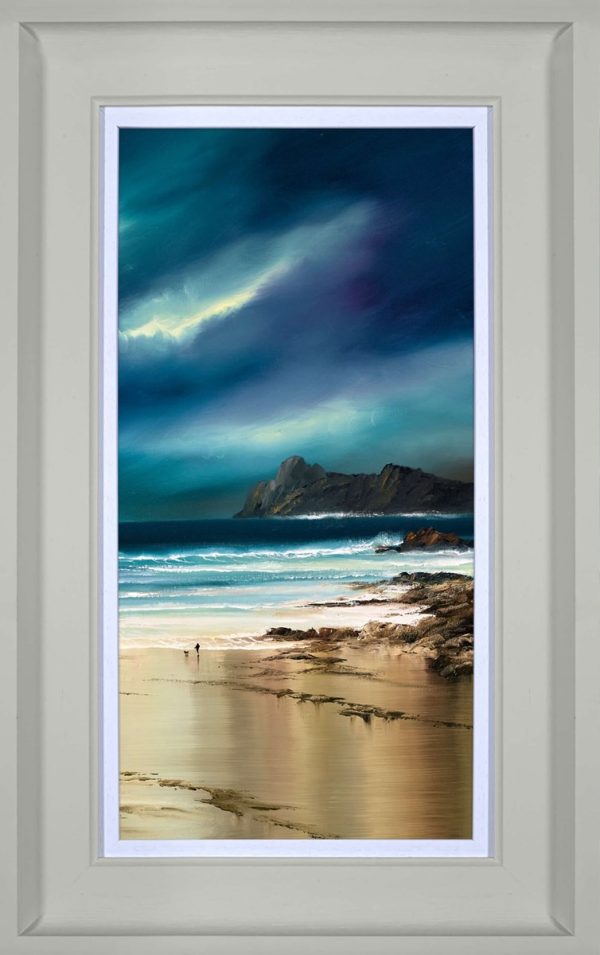 Philip Gray seascape with beach 'Quiet Shores II' in white wood grain frame