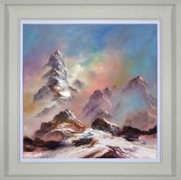 Philip Gray mountains 'Tranquil Heights' in white wood grain frame