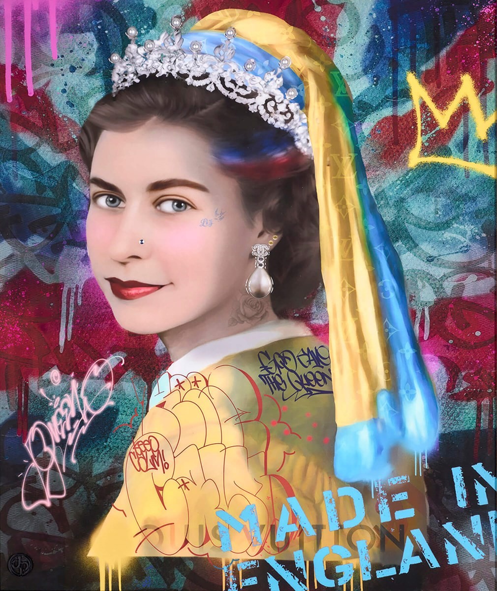 Dan Pearce Royal Gem. Limited edition Queen Elizabeth II in elaborate gold vandalised frame