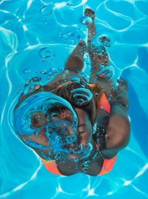 Michelle Lucking Mimosa limited edition, underwater woman in orange bikini