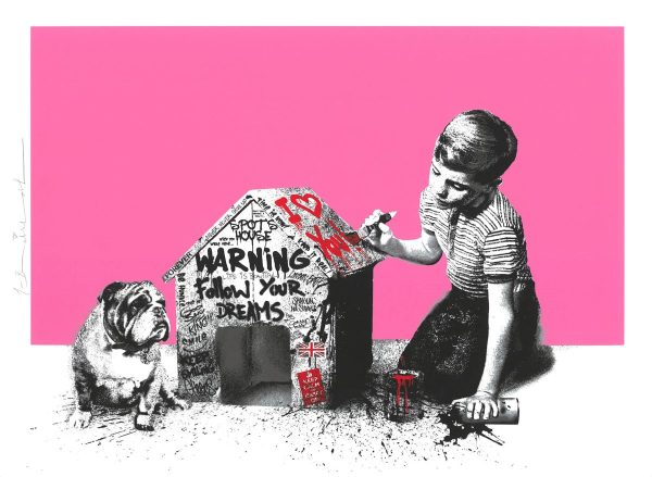 Mr Brainwash Spot's House Pink limited edition in black frame