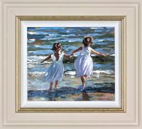Sheree Valentine Daines Dancing in the Surf limited edition. Two girls playing by the shoreline