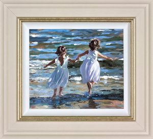 Sheree Valentine Daines Dancing in the Surf limited edition. Two girls playing by the shoreline
