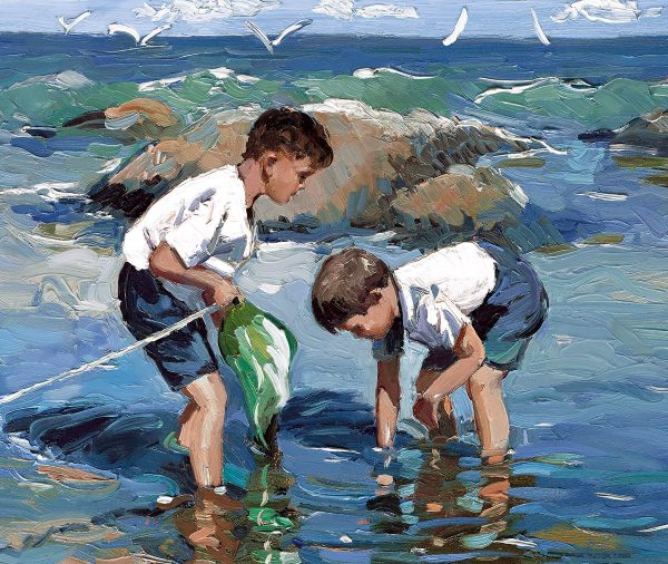 Sheree Valentine Daines Rockpool Treasures limited edition. Two boys rockpooling