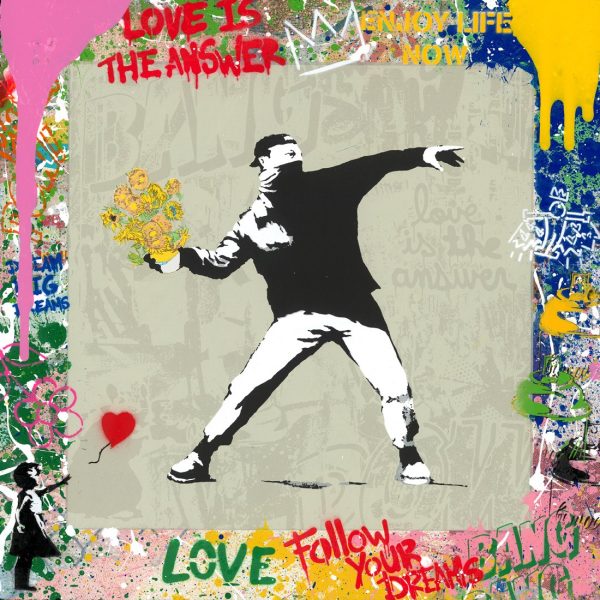 Mr Brainwash - Banksy Flower Thrower original in black frame 9385048