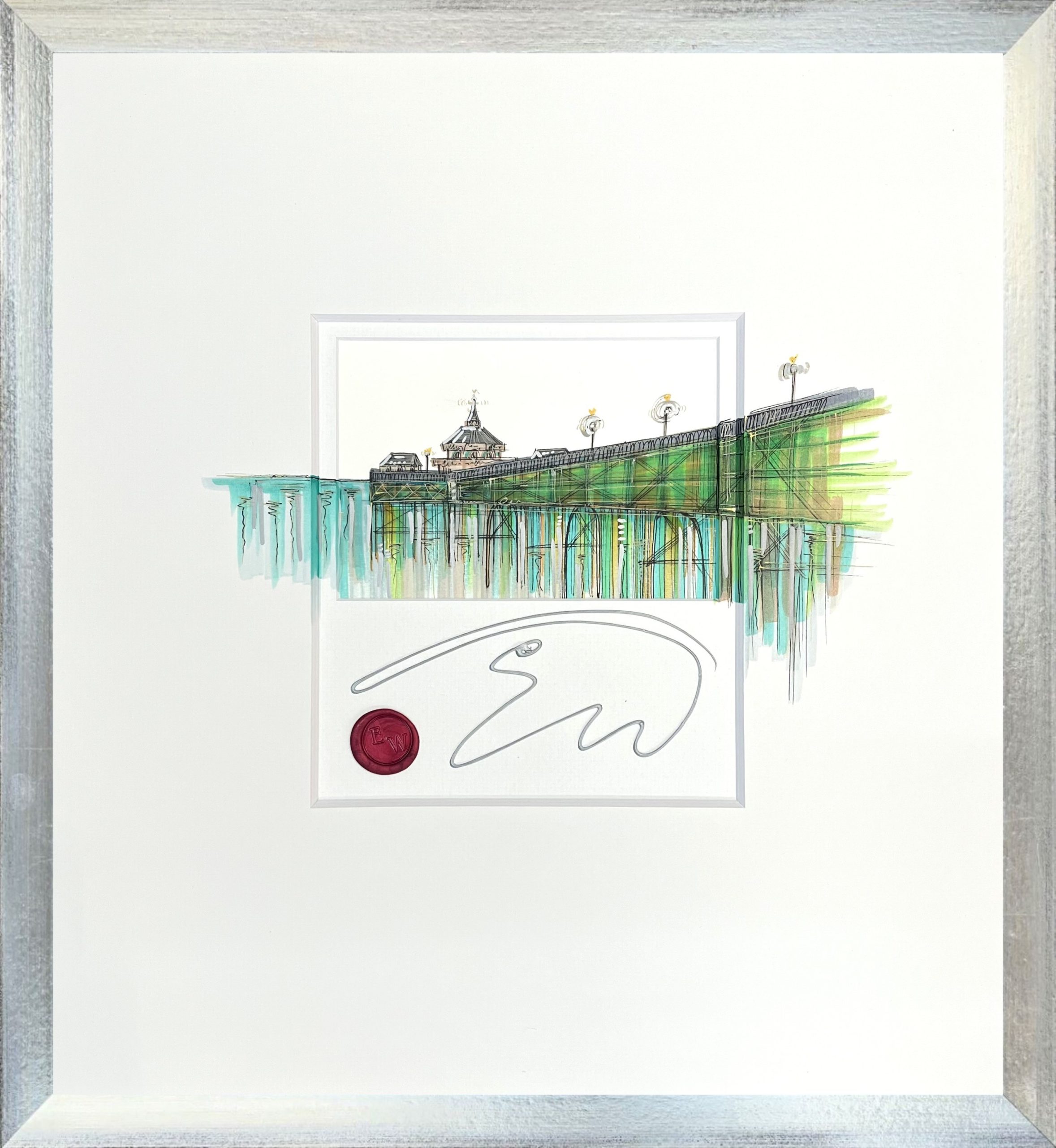 The View Of The Pier EWR1556 framed Edward Waite - The View of the Pier in silver frame. Clevedon Pier