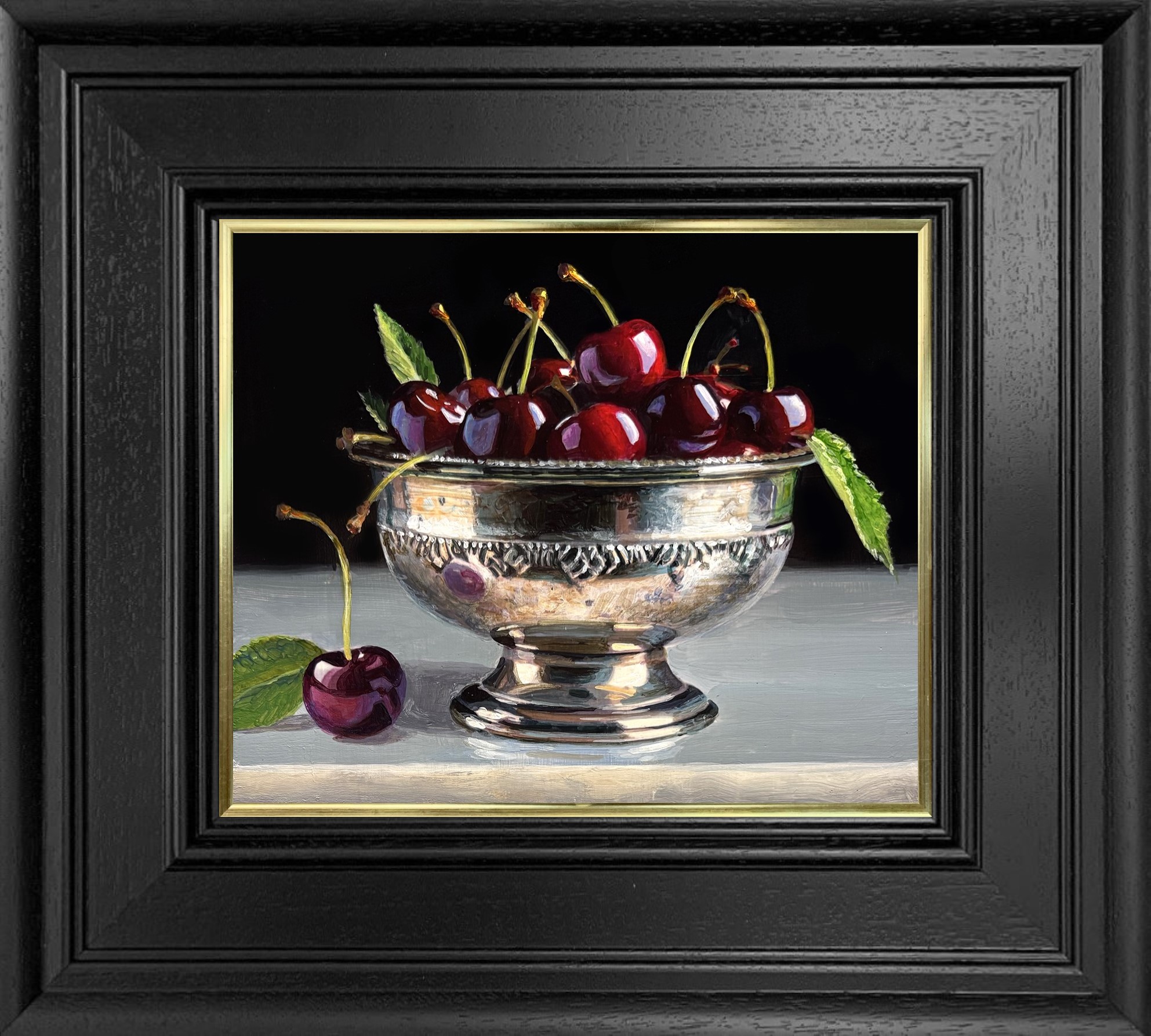 Tony Owens Cherries and Ornate Bowl framed ONR0078 Tony Owens Cherries and Ornate Bowl framed ONR0078