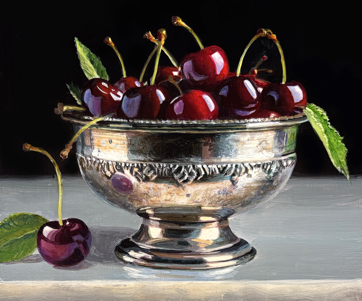 Tony Owens Cherries and Ornate Bowl unframed ONR0078