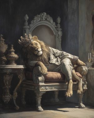 Just Lion Around by Boid. Male Lion sitting in a throne