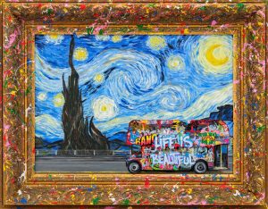 Mr Brainwash The Van Gogh Route double decker bus original mixed media on canvas with museum frame