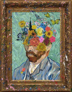 Mr Brainwash Where Ideas Flower Van Gogh mixed media original on canvas with museum frame