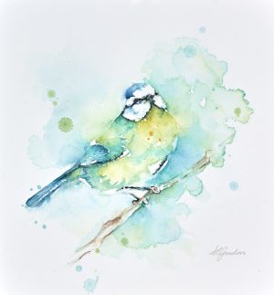 Amanda Gordon original Blue Tit bird on branch