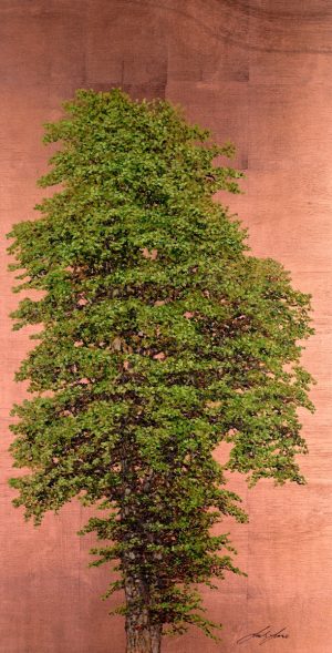 Jack Frame Copper Lymm original painting of tree on metallic background