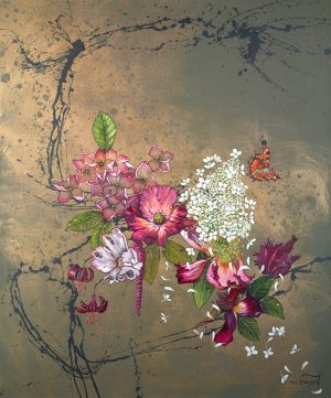 Kay Davenport The Bloom's Beyond original floral painting on box canvas with butterfly