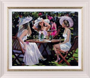 Sherree Valentine Daines - Three ladies in hats drinking champagne at Ascot