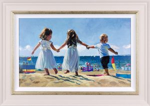 Sherree Valentine Daines Joyful summers day - three young children running on a beach