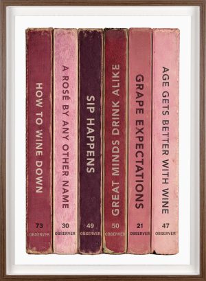 The Connor Brothers Wine. Pink toned vintage books with wine reference titles