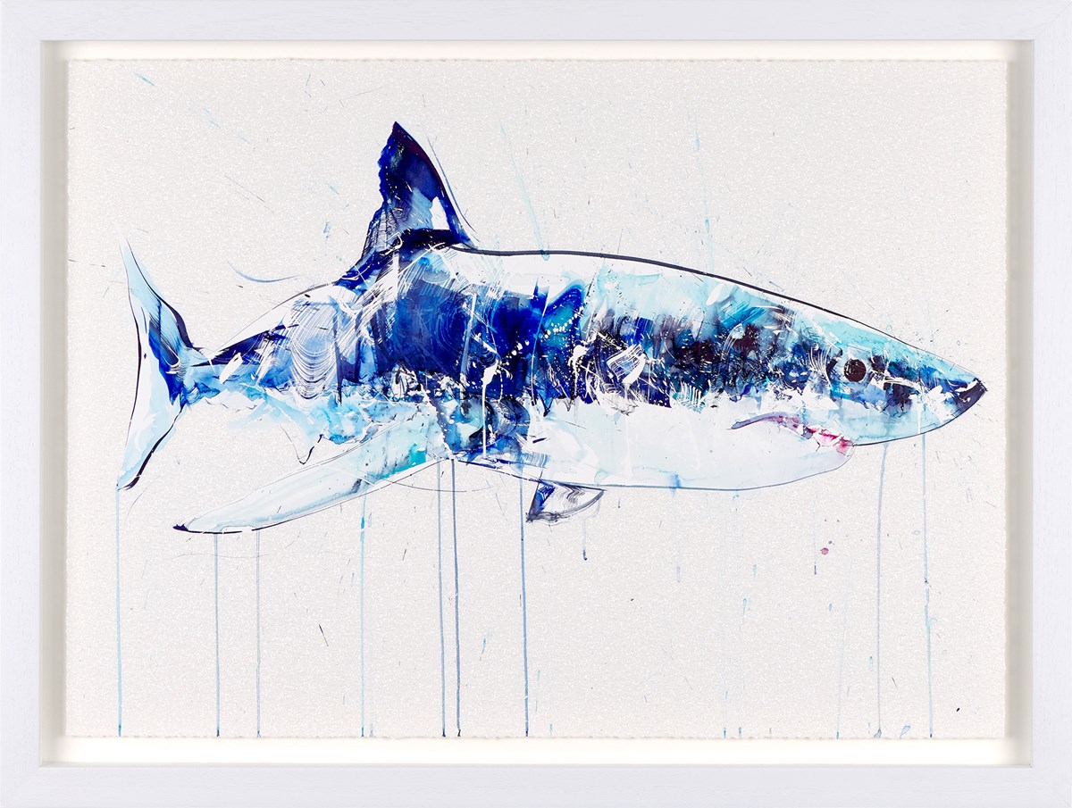 Dave White Great White Shark ZWDT146 framed Dave White Great White Shark with diamond dust