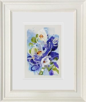 Anna Cher Floral Sketchbook Study V - purple flower spray in off-white wood frame