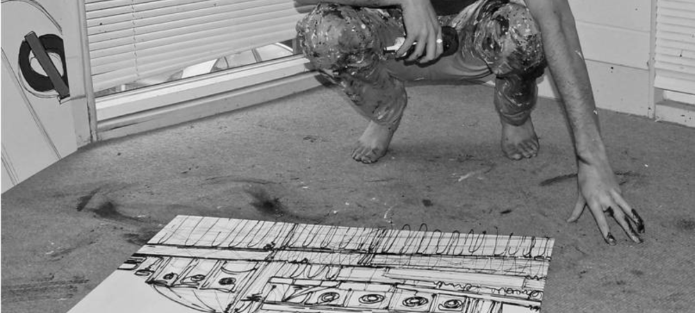 2 b&w image of painting