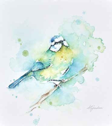 Amanda Gordon original Blue Tit bird on branch