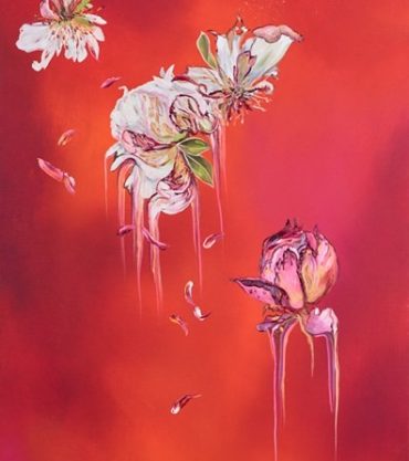Kay Davenport Bewitched by Bees oil and acrylic original on box canvas in white wood frame