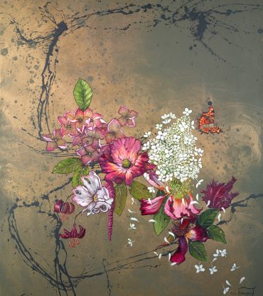 Kay Davenport The Bloom's Beyond original floral painting on box canvas with butterfly