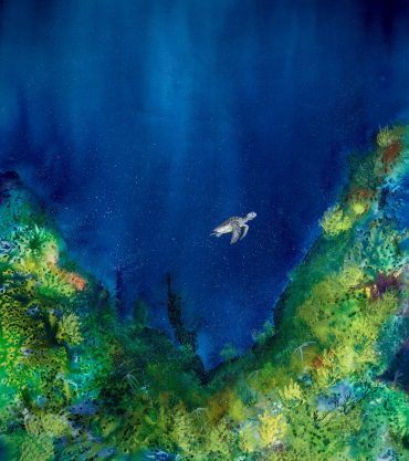 Jared Jed Kruger I Don't Want This to End. Original painting of turtle by coral reef