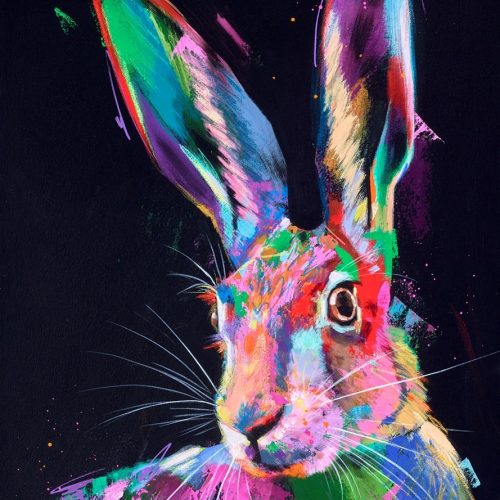 Spirt, painting of a rabbit in neon colours